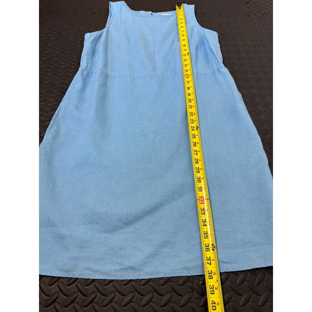 100% Linen Blue Shift Dress Minimalist Summer Coastal Capsule Relaxed Fit - Picture 5 of 7